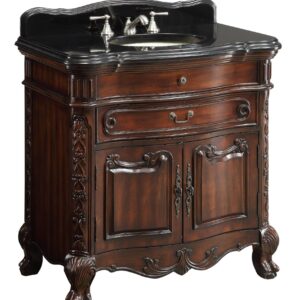 Chans Furniture S01GT Madison 36 Inch Brown Bathroom Sink Vanity, Black Granite Countertop