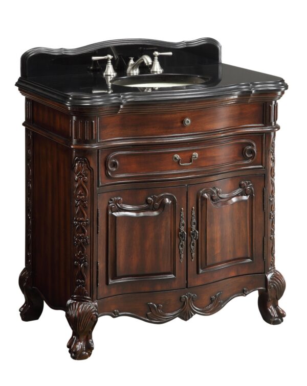 Chans Furniture S01GT Madison 36 Inch Brown Bathroom Sink Vanity, Black Granite Countertop