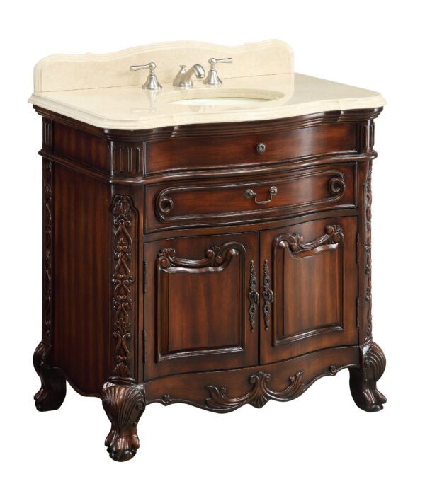 Chans Furniture S01M Madison 36 Inch Brown Bathroom Sink Vanity, Cream Marble Countertop