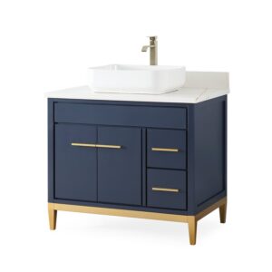 Chans Furniture TB-9936NB-36U 36 Inches Tennant Brand Modern Style With Beatrice Vessel Single Sink Bathroom Vanity In Navy Blue