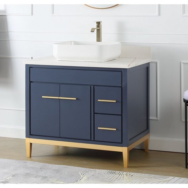 Chans Furniture TB-9936NB-36U 36 Inches Tennant Brand Modern Style With Beatrice Vessel Single Sink Bathroom Vanity In Navy Blue