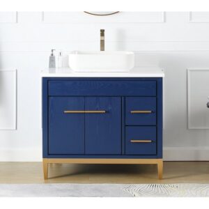 Chans Furniture TB-9936VB-36QT 36 Inches Tennant Brand Modern Style With Beatrice Vessel Single Sink Bathroom Vanity In Blue