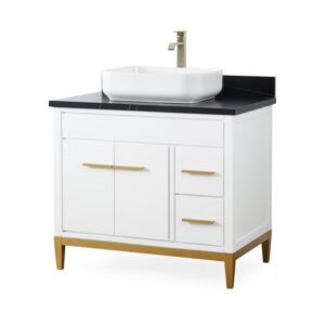 Chans Furniture TB-9936WT-36BK 36 Inches Tennant Brand Modern Style With Beatrice Vessel Single Sink Bathroom Vanity In White