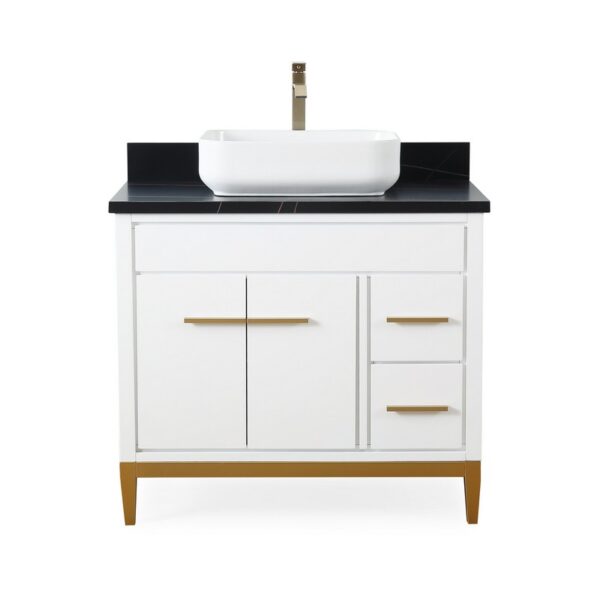 Chans Furniture TB-9936WT-36BK 36 Inches Tennant Brand Modern Style With Beatrice Vessel Single Sink Bathroom Vanity In White