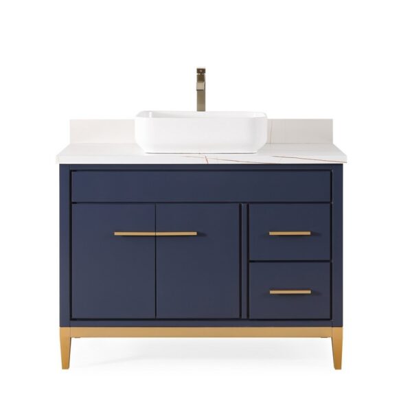 Chans Furniture TB-9942NB-42U 42 Inches Tennant Brand Modern Style With Beatrice Vessel Single Sink Bathroom Vanity In Navy Blue