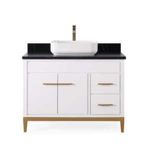 Chans Furniture TB-9942WT-42BK 42 Inches Tennant Brand Modern Style With Beatrice Vessel Single Sink Bathroom Vanity In White