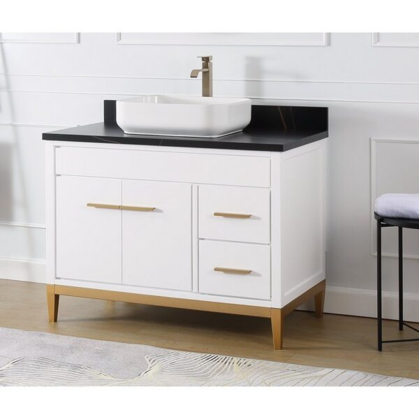 Chans Furniture TB-9942WT-42BK 42 Inches Tennant Brand Modern Style With Beatrice Vessel Single Sink Bathroom Vanity In White