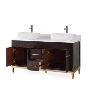 Chans Furniture TB-9960DK-60QT 60 Inches Tennant Brand With Beatrice Vessel Double Sink Bathroom Vanity