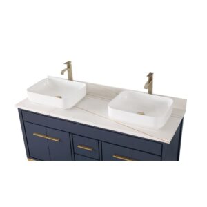 Chans Furniture TB-9960NB-60U 60 Inches Tennant Brand With Beatrice Vessel Double Sink Vanity In Navy Blue