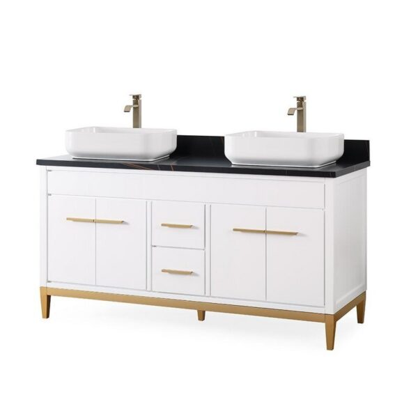 Chans Furniture TB-9960WT-60BK 60 Inches Tennant Brand With Beatrice Vessel Double Sink Vanity In White