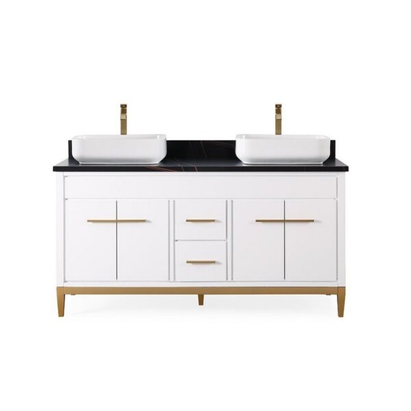 Chans Furniture TB-9960WT-60BK 60 Inches Tennant Brand With Beatrice Vessel Double Sink Vanity In White