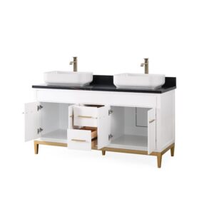 Chans Furniture TB-9960WT-60BK 60 Inches Tennant Brand With Beatrice Vessel Double Sink Vanity In White