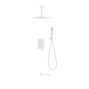 Kubebath KB CR200HHTF3V Aqua Piazza Shower Set with 8 Inch Ceiling Mount Square Rain Shower, Handheld and Tub Filler