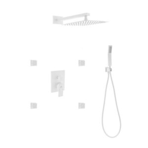 Kubebath KB WR3004JHH3V Aqua Piazza Shower Set with 12 Inch Square Rain Shower, Handheld and 4 Body Jets