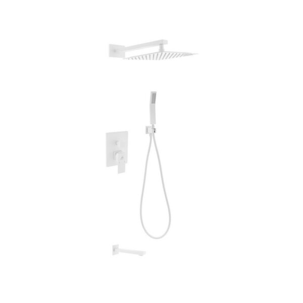 Kubebath KB WR300TFHH3V Aqua Piazza Shower Set with 12 Inch Square Rain Shower, Tub Filler and Handheld