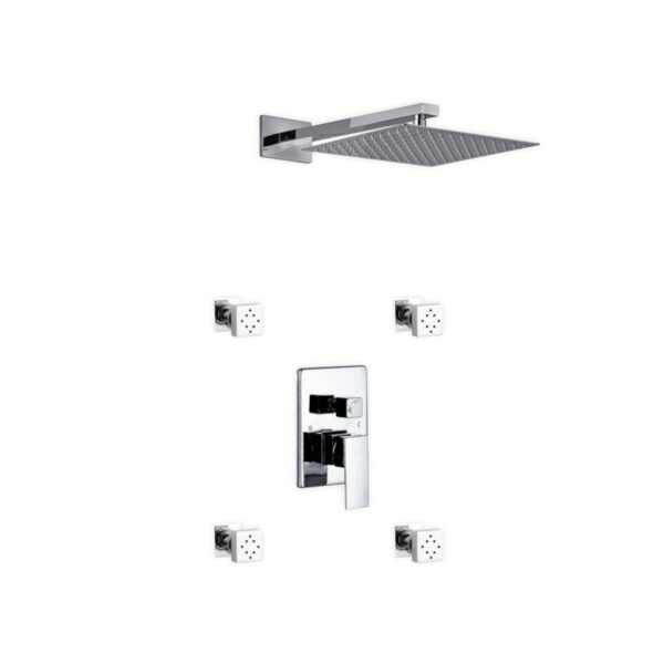 Kubebath KB WR3004J2V Aqua Piazza Shower Set with 12 Inch Square Rain Shower and 4 Body Jets