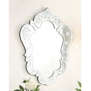 Chans Furniture YM-700-2227 Broni 27 Inch Framed Wall Mount Bathroom Vanity Mirror with Floral Details