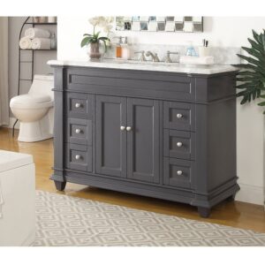 Chans Furniture ZK-1084CK 48 Inch Italian Carrara Marble Top Kerianne Bathroom Sink Vanity Cabinet