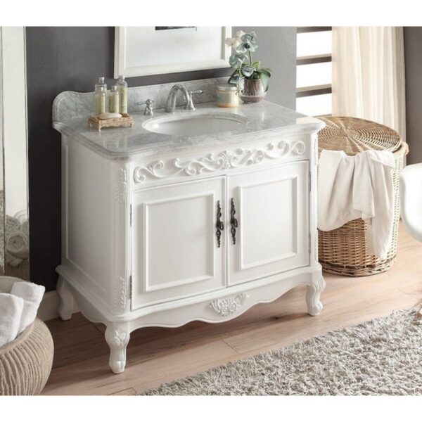 Chans Furniture ZK-1092RA Carbone 39 Inch Bathroom Sink Vanity with Italian Carrara Marble Counter Top - White