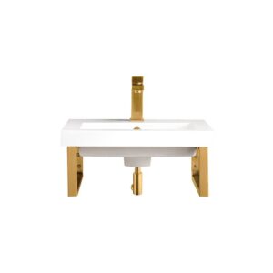 James Martin 055BK16RGD20WG2 Two Boston 15 1/4 Inch Wall Brackets in Radiant Gold with 20 Inch White Glossy Composite Countertop