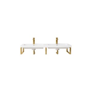 James Martin 055BK18RGD47WG2 Three Boston 18 Inch Wall Brackets in Radiant Gold with 47 Inch White Glossy Composite Countertop