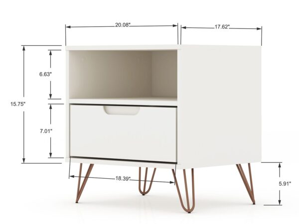 Manhattan Comfort Rockefeller 1.0 Mid-Century- Modern Nightstand with 1-Drawer in White