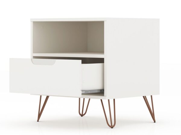 Manhattan Comfort Rockefeller 1.0 Mid-Century- Modern Nightstand with 1-Drawer in White