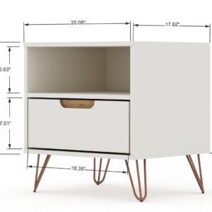 Manhattan Comfort Rockefeller 1.0 Mid-Century- Modern Nightstand with 1-Drawer in Off White and Nature