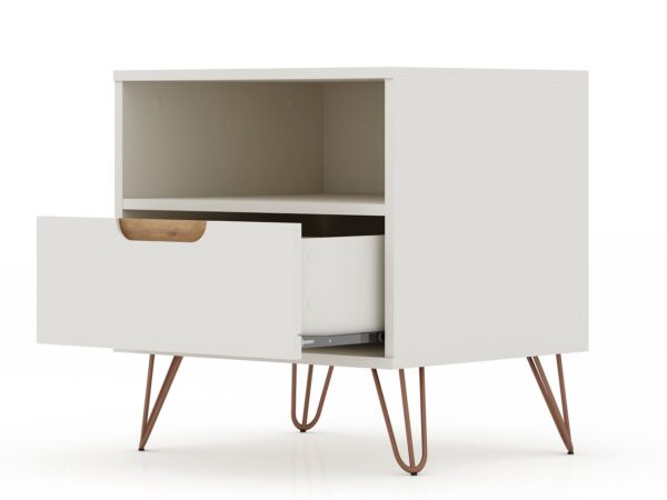 Manhattan Comfort Rockefeller 1.0 Mid-Century- Modern Nightstand with 1-Drawer in Off White and Nature