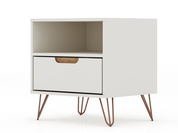 Manhattan Comfort Rockefeller 1.0 Mid-Century- Modern Nightstand with 1-Drawer in Off White and Nature