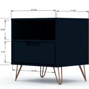 Manhattan Comfort Rockefeller 1.0 Mid-Century- Modern Nightstand with 1-Drawer in Tatiana Midnight Blue