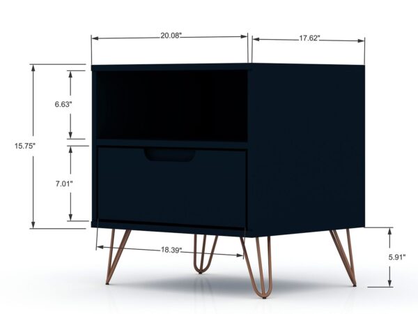 Manhattan Comfort Rockefeller 1.0 Mid-Century- Modern Nightstand with 1-Drawer in Tatiana Midnight Blue