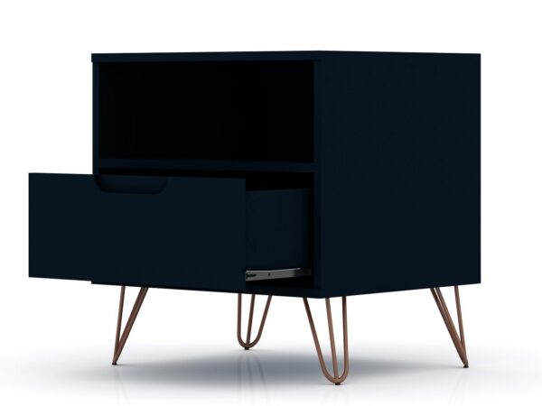 Manhattan Comfort Rockefeller 1.0 Mid-Century- Modern Nightstand with 1-Drawer in Tatiana Midnight Blue