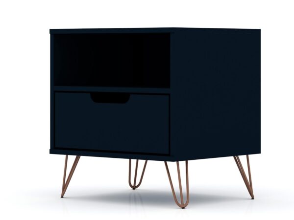 Manhattan Comfort Rockefeller 1.0 Mid-Century- Modern Nightstand with 1-Drawer in Tatiana Midnight Blue