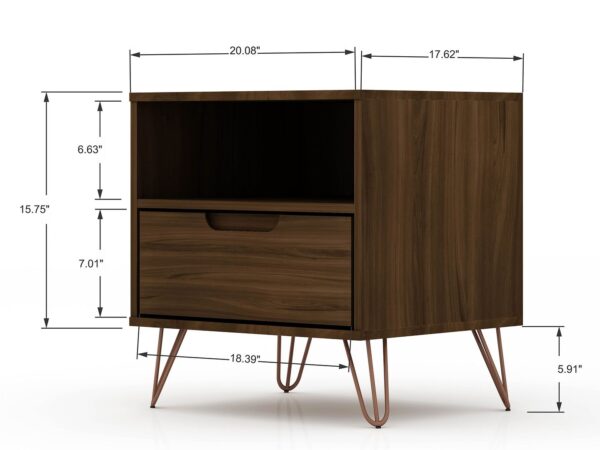 Manhattan Comfort Rockefeller 1.0 Mid-Century- Modern Nightstand with 1-Drawer in Brown