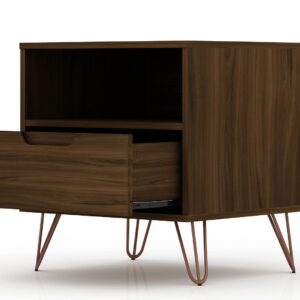 Manhattan Comfort Rockefeller 1.0 Mid-Century- Modern Nightstand with 1-Drawer in Brown