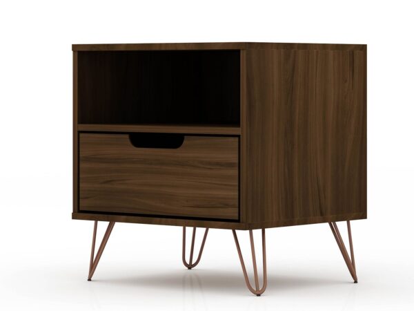 Manhattan Comfort Rockefeller 1.0 Mid-Century- Modern Nightstand with 1-Drawer in Brown