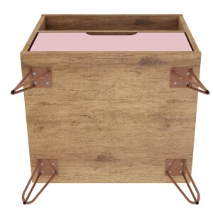 Manhattan Comfort Rockefeller 1.0 Mid-Century- Modern Nightstand with 1-Drawer in Nature and Rose Pink