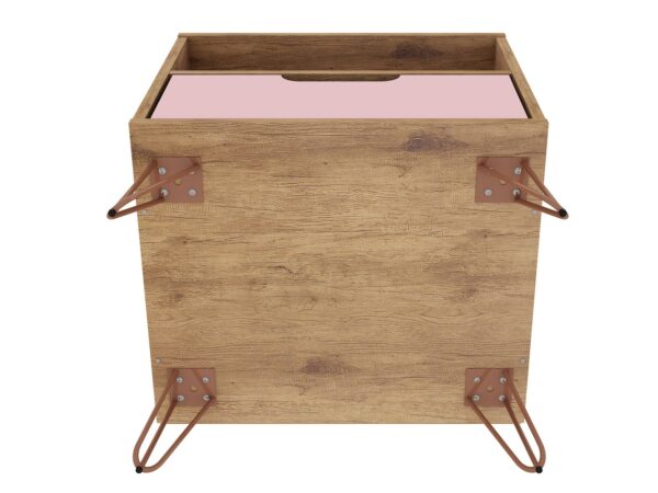 Manhattan Comfort Rockefeller 1.0 Mid-Century- Modern Nightstand with 1-Drawer in Nature and Rose Pink