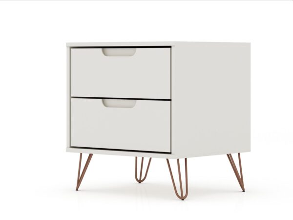 Manhattan Comfort Rockefeller 2.0 Mid-Century- Modern Nightstand with 2-Drawer in Off White and Nature