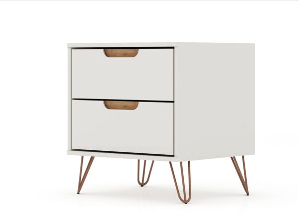 Manhattan Comfort Rockefeller 2.0 Mid-Century- Modern Nightstand with 2-Drawer in Off White and Nature