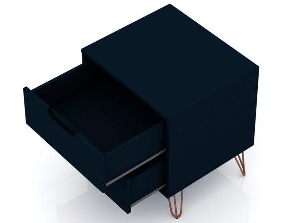 Manhattan Comfort Rockefeller 2.0 Mid-Century- Modern Nightstand with 2-Drawer in Tatiana Midnight Blue