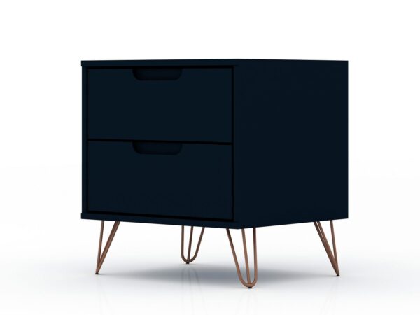 Manhattan Comfort Rockefeller 2.0 Mid-Century- Modern Nightstand with 2-Drawer in Tatiana Midnight Blue