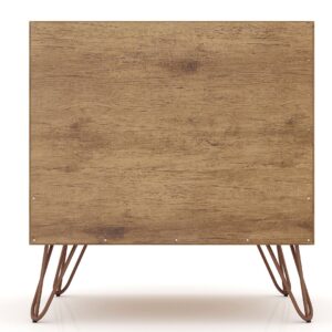 Manhattan Comfort Rockefeller 2.0 Mid-Century- Modern Nightstand with 2-Drawer in Nature and Rose Pink