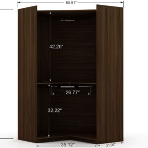 Manhattan Comfort Mulberry Modern Open Corner Closet with 2 Hanging Rods in Brown