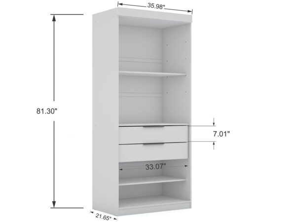 Manhattan Comfort Mulberry Open 1 Sectional Modern Armoire Wardrobe Closet with 2 Drawers in White