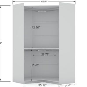 Manhattan Comfort Mulberry Open 2 Sectional Modern Corner Wardrobe Closet with 2 Drawers- Set of 2 in White