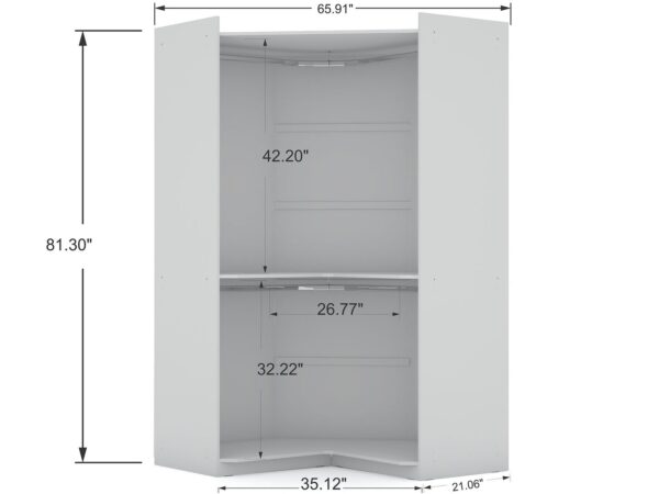 Manhattan Comfort Mulberry Open 2 Sectional Modern Corner Wardrobe Closet with 2 Drawers- Set of 2 in White