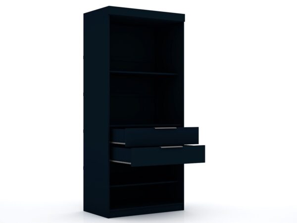 Manhattan Comfort Mulberry Open 2 Sectional Modern Corner Wardrobe Closet with 2 Drawers- Set of 2 in Tatiana Midnight Blue