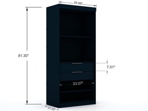 Manhattan Comfort Mulberry Open 2 Sectional Modern Corner Wardrobe Closet with 2 Drawers- Set of 2 in Tatiana Midnight Blue